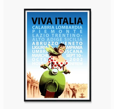 Viva Italia Scooter Print, Viva Italia Green Scooter Poster, Italian Scooter Art
