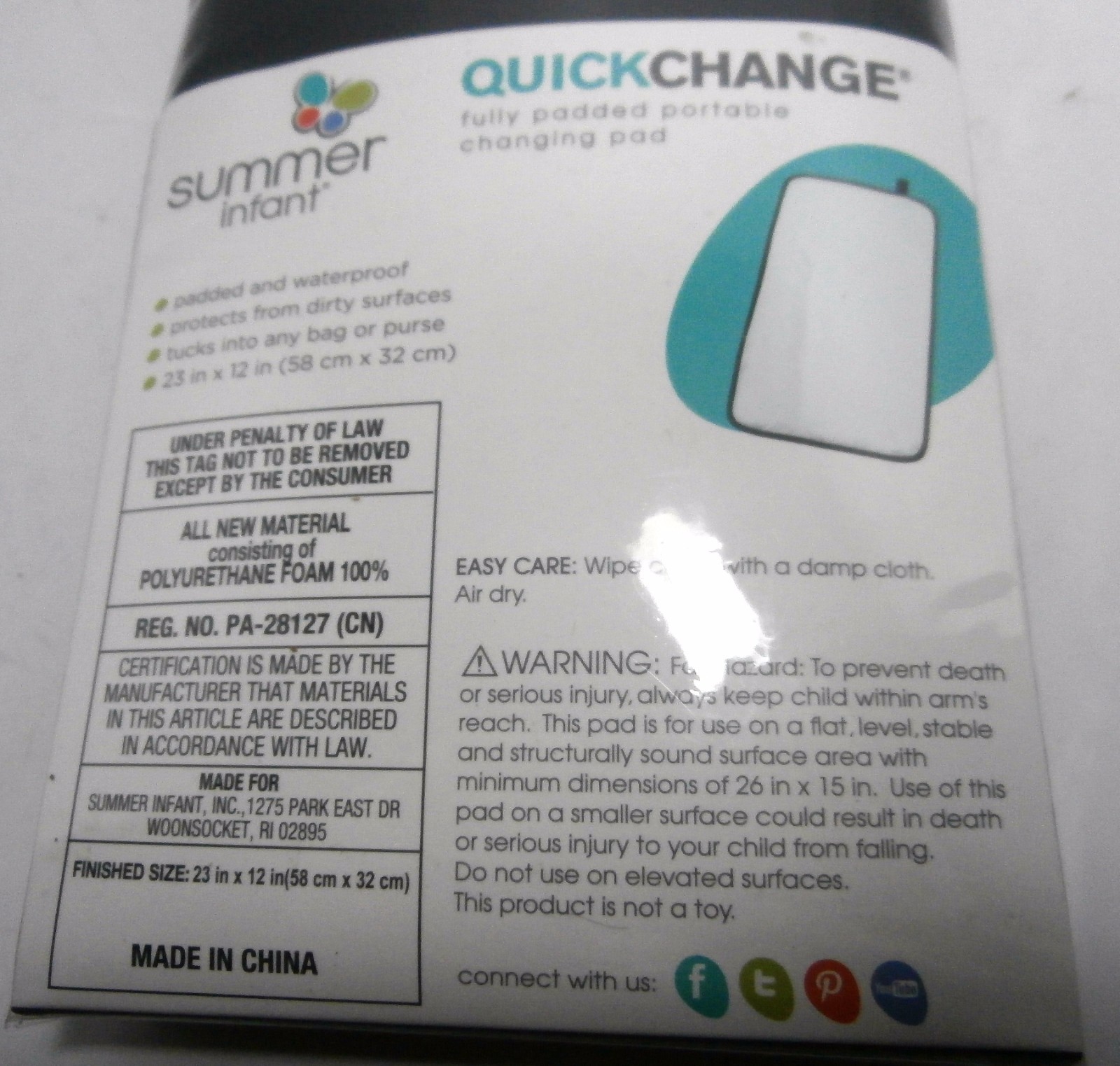 Summer Infant Quickchange Portable Changing Pad, Black/White Padded NEW in Pkg