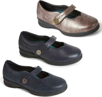 Padders KAY Ladies Leather Super Wide (4E/6E) Fit Touch Fasten Mary Jane Shoes | eBay
