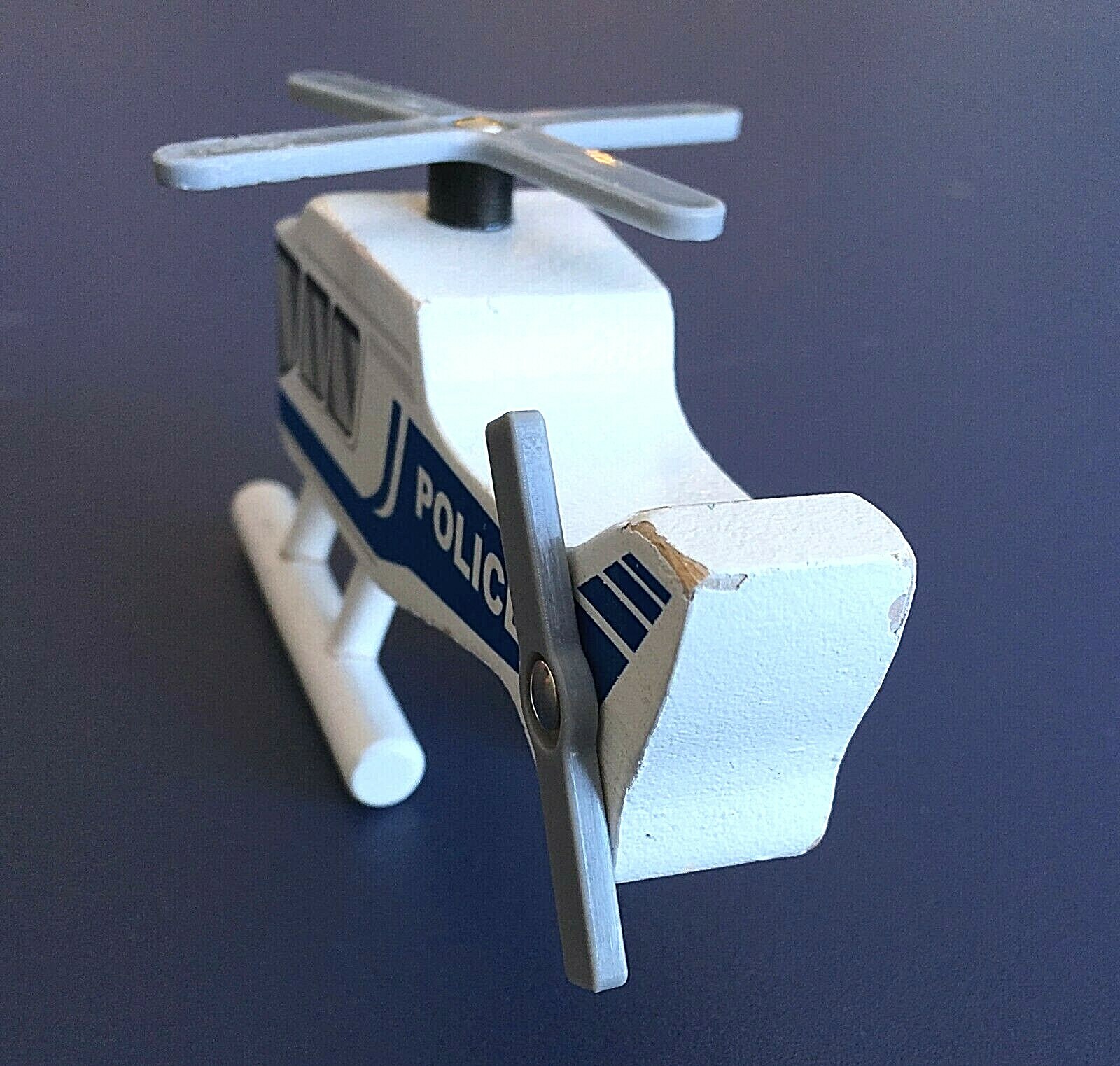 Police Helicopter Wooden Train Toy