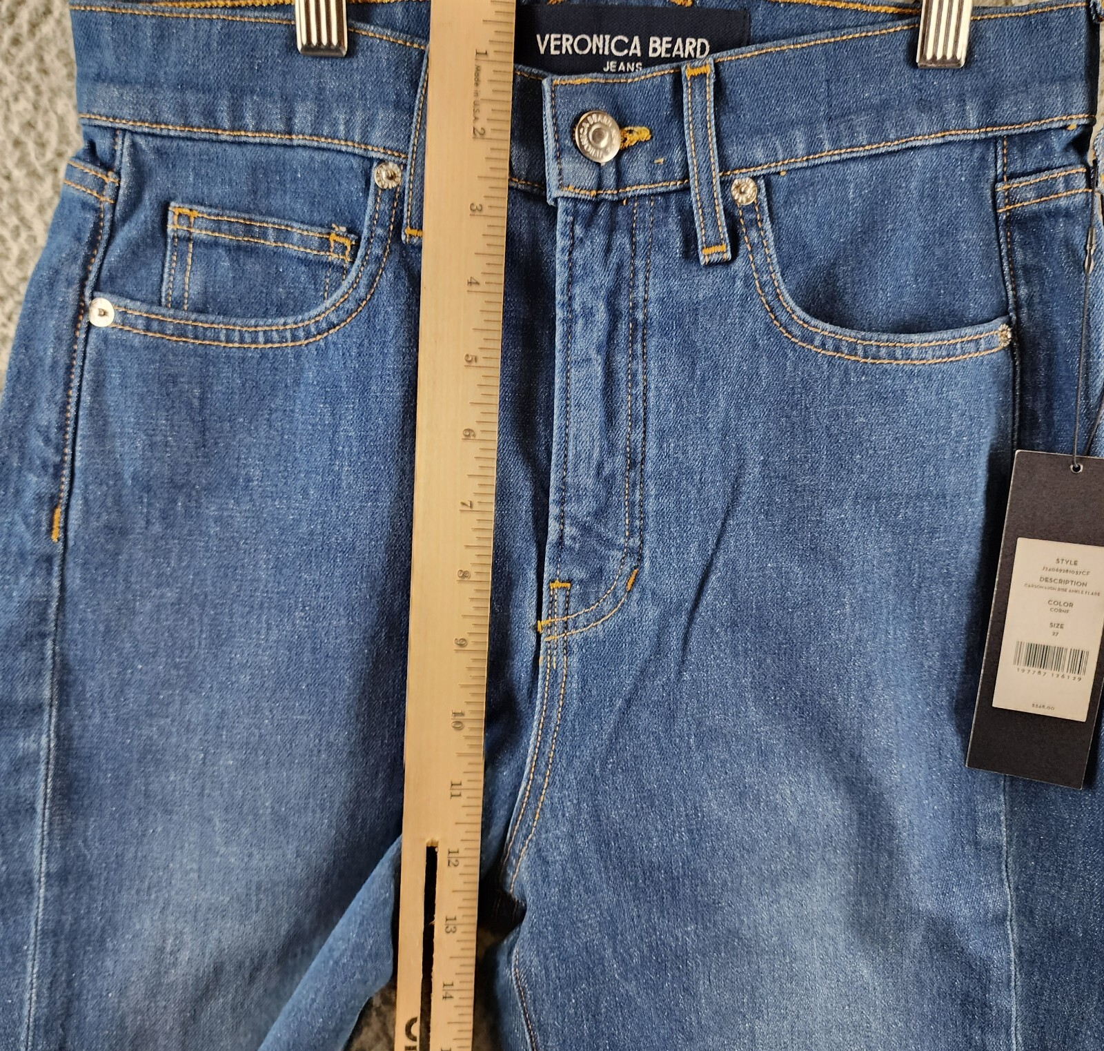 Veronica Beard Carson High Rise Ankle Flare Jeans Women's 27 Cornflower Button~ - Picture 8 of 14