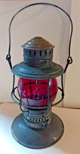 CM & St.P Ry Railroad Lantern with Tall Red Cast Globe, Brass Top & Bell Bottom