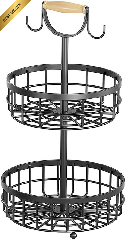 2-Tier Fruit Basket,Vegetable Storage Bowl,Metal Wire Basket, Kitchen Storage Or