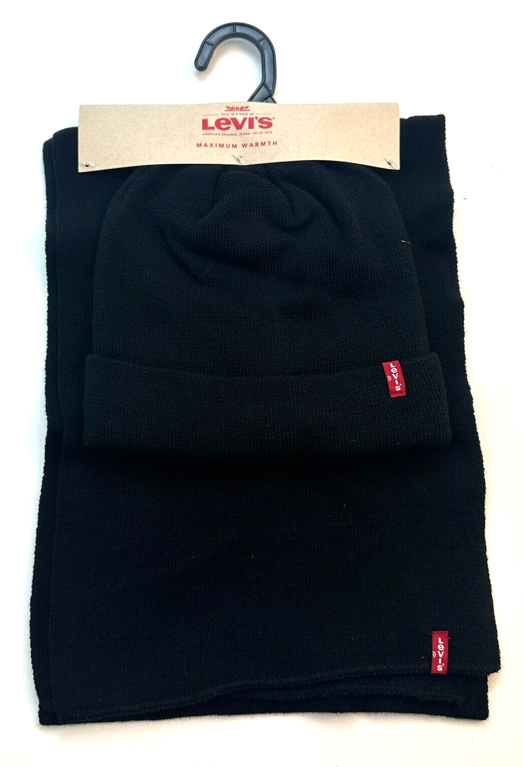 Комплект Levis Шапочка + шарф Мужчины Женщины Унисекс Один Размер Черный Теплый Новый