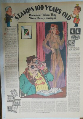 ORIGINAL Newspaper Poster from 1940 Stamps 100 Years Old ! Size: 15 x 22 inch