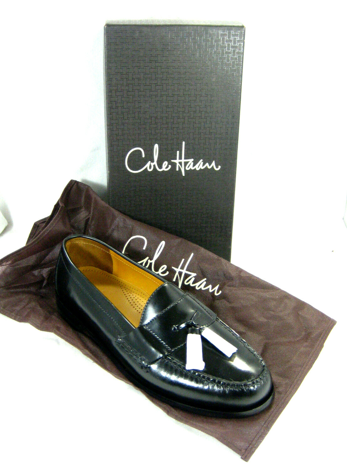 Black Leather Pinch Tassel Loafer Shoe 