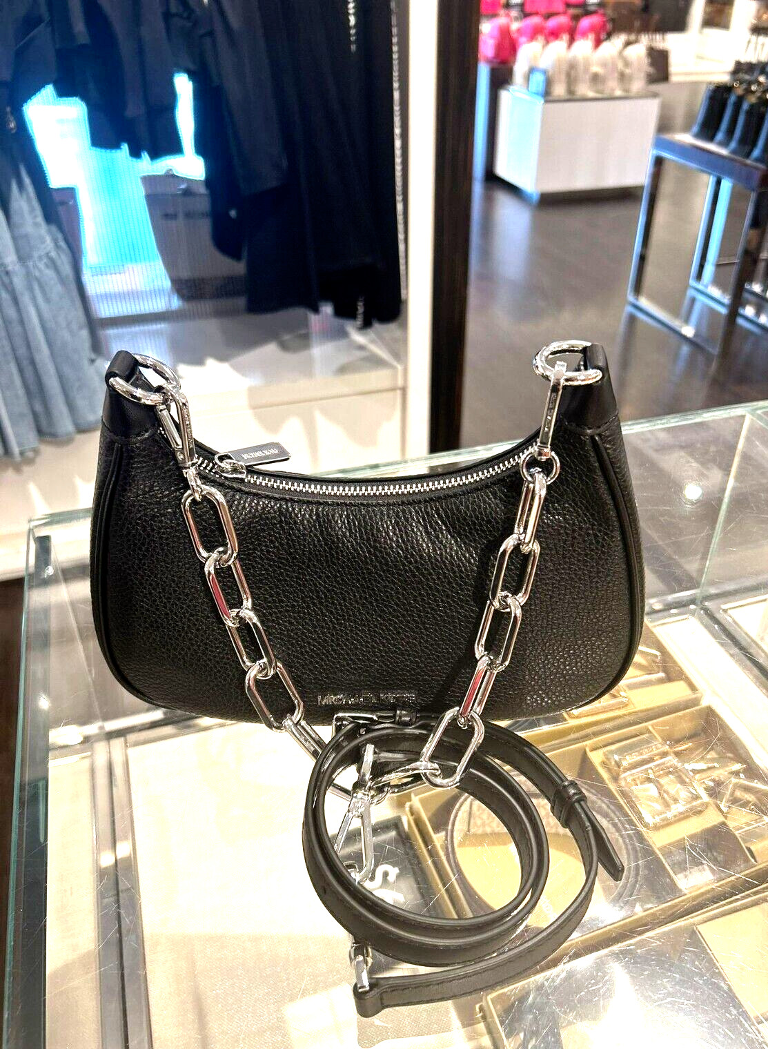 Michael Kors Cora Medium Zip Pouchette Chain Crossbody Shoulder