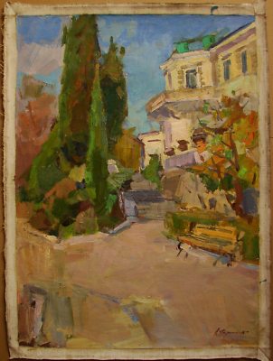 Ukrainian Oil Painting Impressionism architecture sunny day Cityscape  