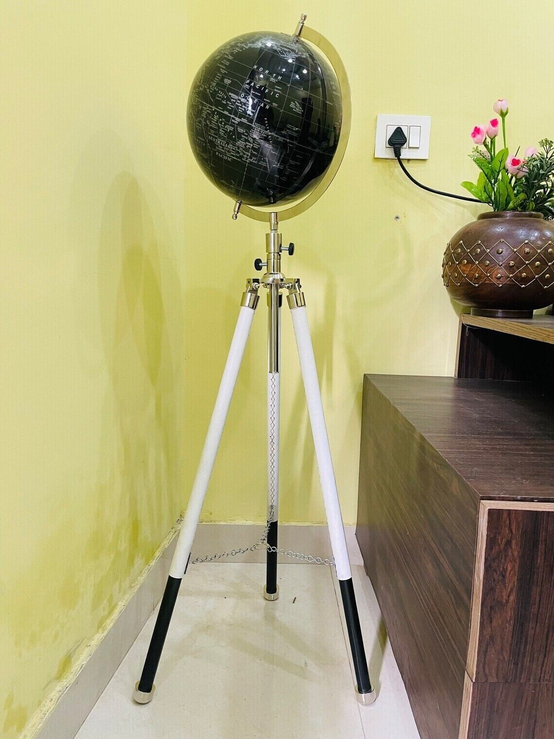 Atlas Black World Globe With Tripod Stand Home Office
