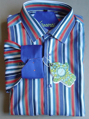 NWT $99 LUCHIANO VISCONTI Signature Limited Ed Size S MULTI STRIPE SHIRT 3654