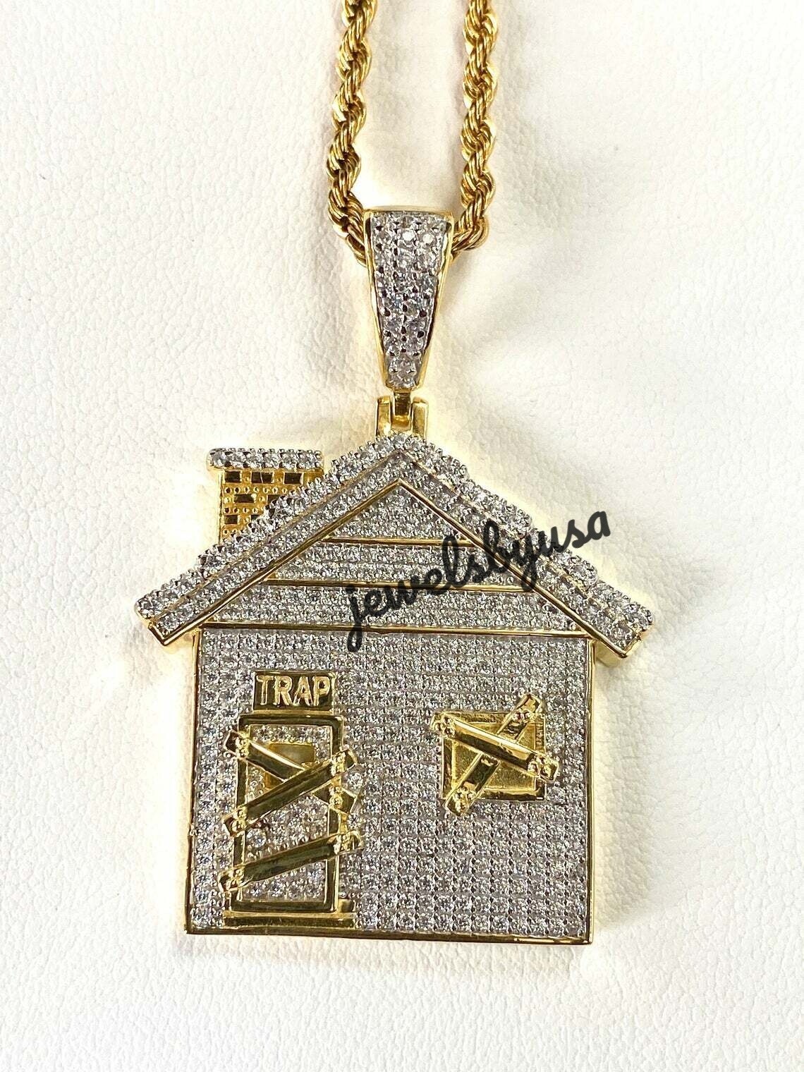 Pre-owned Nsg 4ct Tester Passing Moissanite "trap House" Men's Rapper Pendant 925 Silver In White