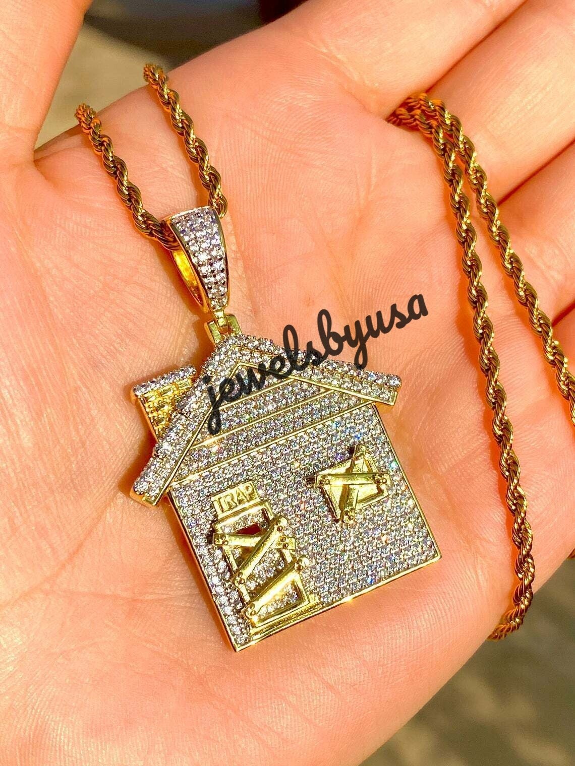 Pre-owned Nsg 4ct Tester Passing Moissanite "trap House" Men's Rapper Pendant 925 Silver In White