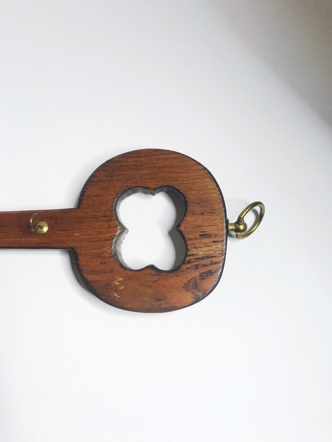 Vintage Wooden Key Holder Wall Key Shaped Sign Large Rustic Hand Carved Key Rack