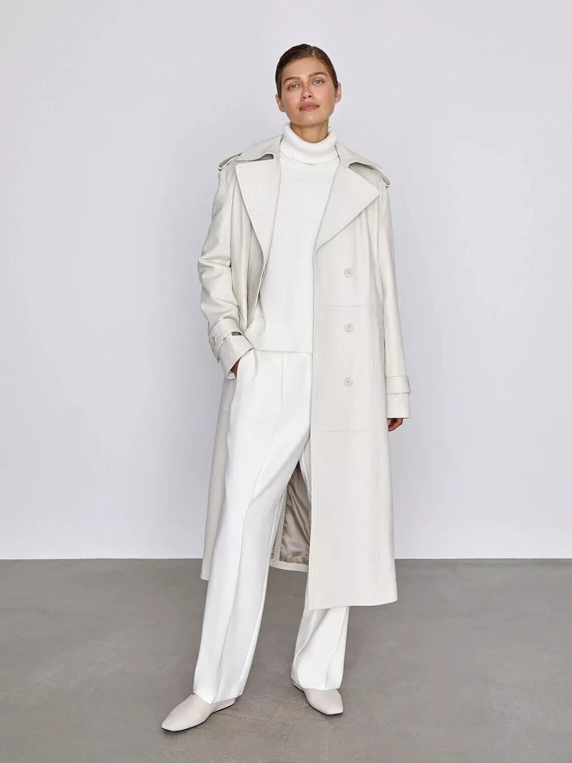 Women's Genuine Leather Long Coat Real Lambskin Stylish