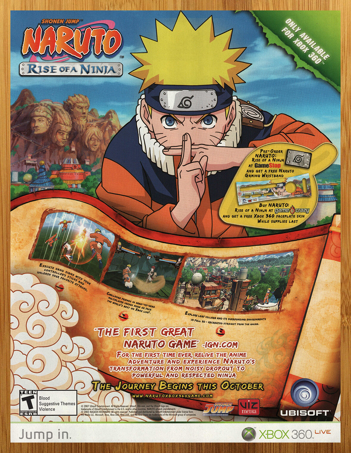 2007 Naruto: Rise of a Ninja Xbox 360 Vintage Print Ad 2007 Naruto: Rise of a Ninja Xbox 360 Vintage Print Ad