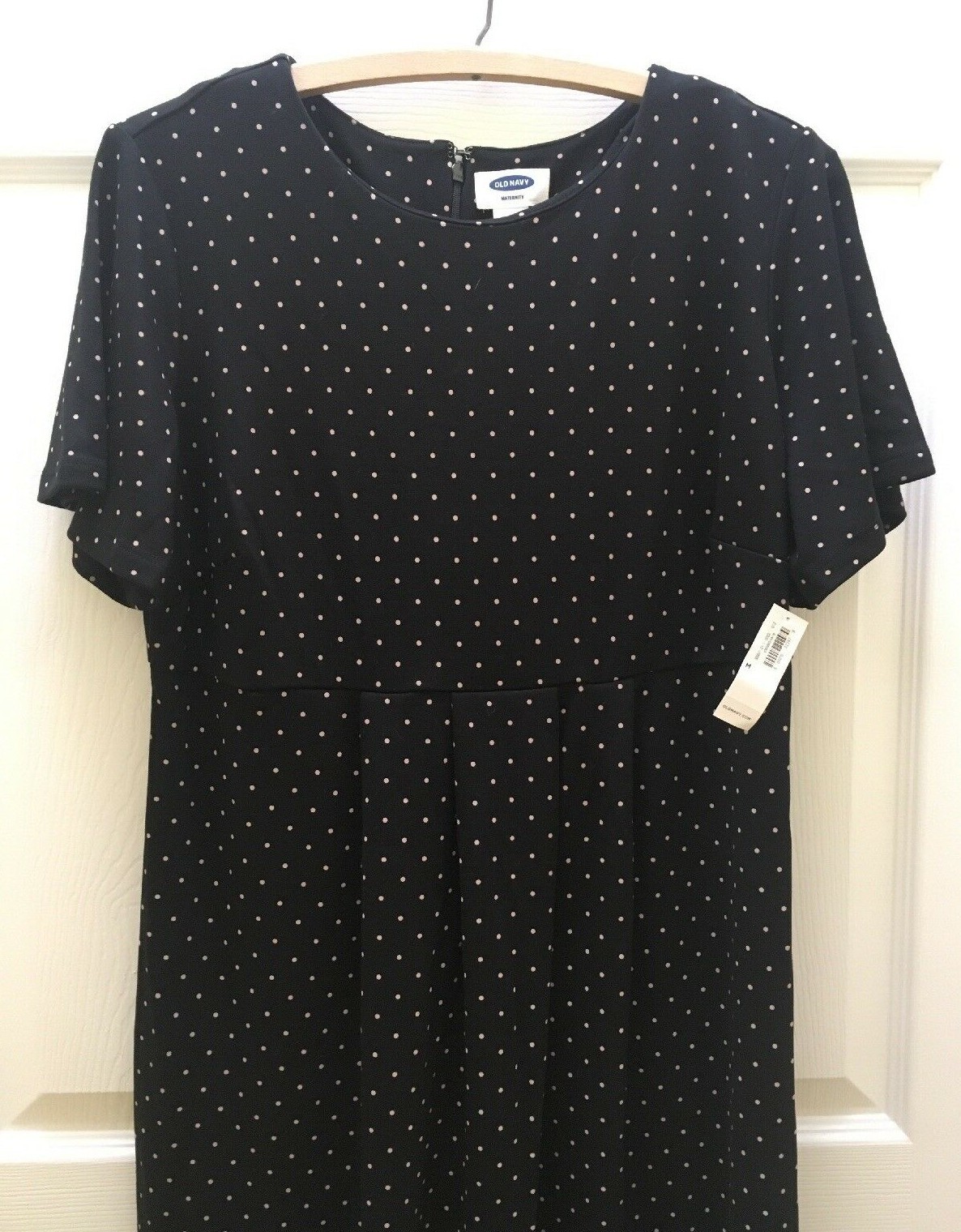 NWT Old Navy MEDIUM Maternity Ponte Knit Sheath Dress Black White Polka Dot Work