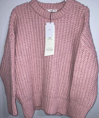 MNG By Mango Pink Thick Knit Wool Blend Crew Neck Long Sleeve Sweater NWT Sz S