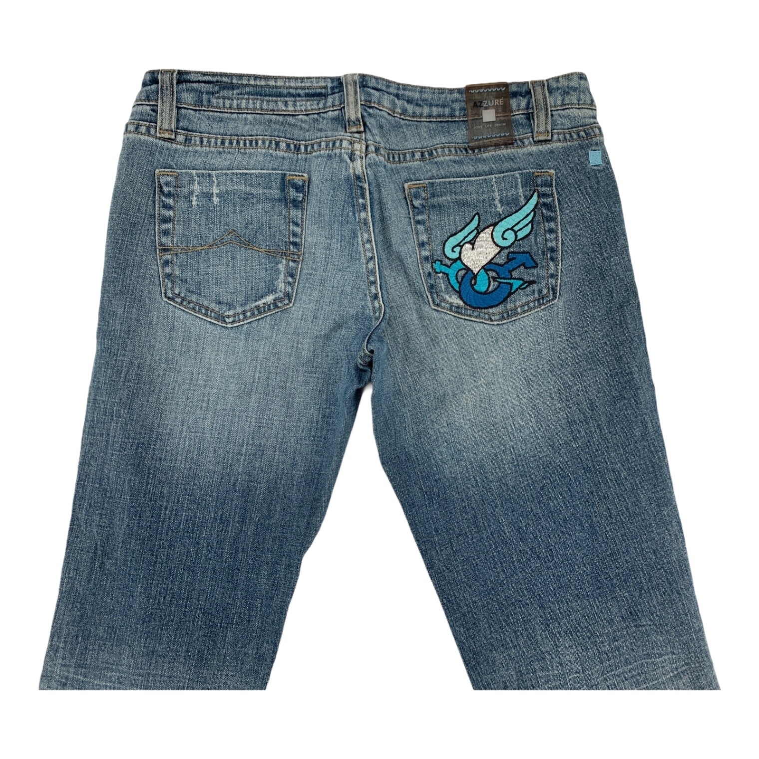 Azzure Womens Distressed Embellished Pockets Bootcut Jeans