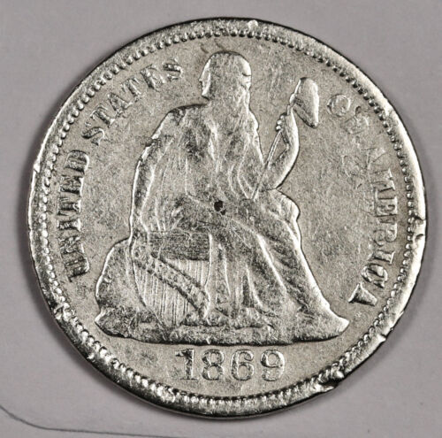 1869-s Liberty Seated Dime.  VF Detail.  178316