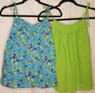 Lot 2 Old Navy Womens Juniors Blue Floral Green Tops XS Cami Adjustable Straps 