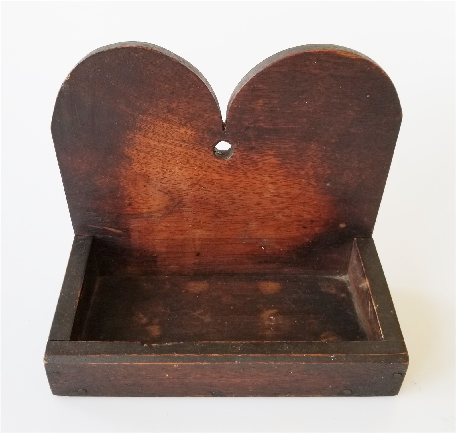 1800s antique WALL HANGING or DESK WOOD CANDLE BOX aafa HEART handmade