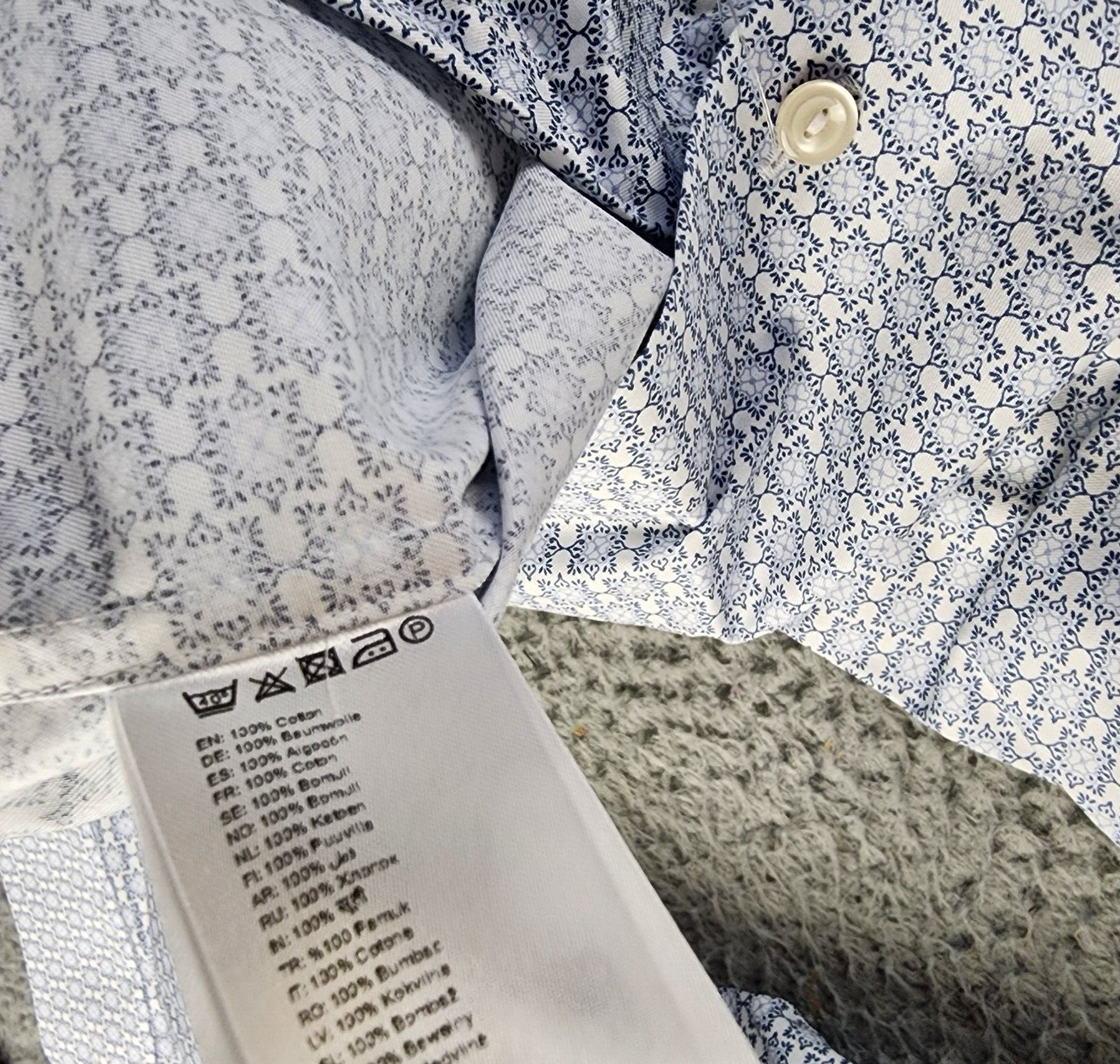 Eton Slim Fit Geometric Print Shirt Men's 16 White Point Collar Long Sleeve - Picture 11 of 14