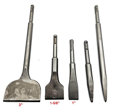 5pc ROTARY HAMMER DRILL SDS PLUS BITS CHISEL SET GROOVE CONCRETE POINT & FLAT