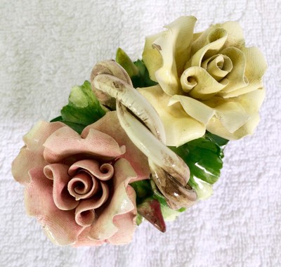 Nuova Capodimonte Pink & Yellow Roses FLOWER BASKET BOUQUET FIGURINE