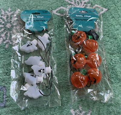 Spooky Village Flashing Pumpkin And Ghost Necklaces