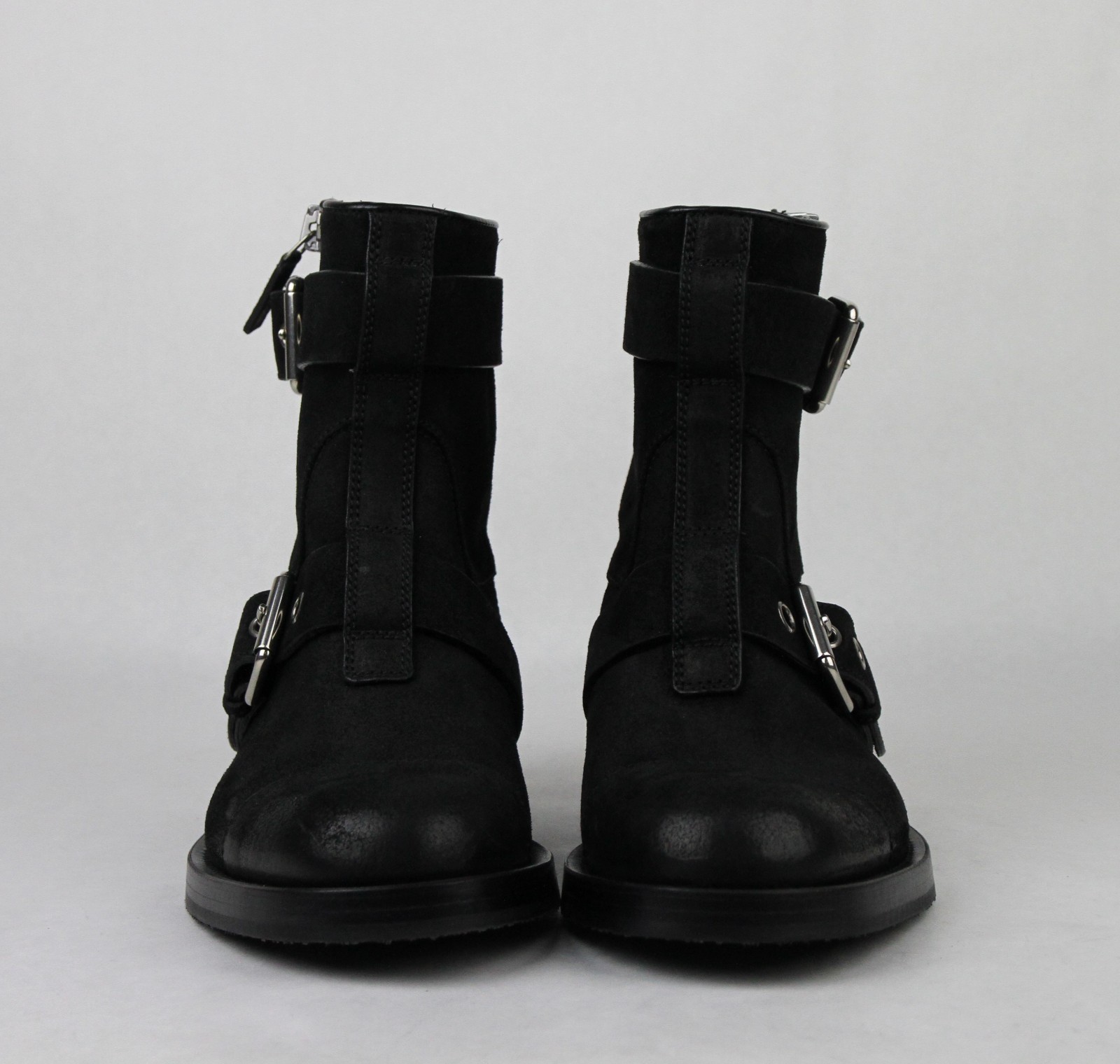 Pre-owned Gucci Men's Black Suede Sella Ankle Biker Boots 8g/us 8.5 368430 Ceg00 1000