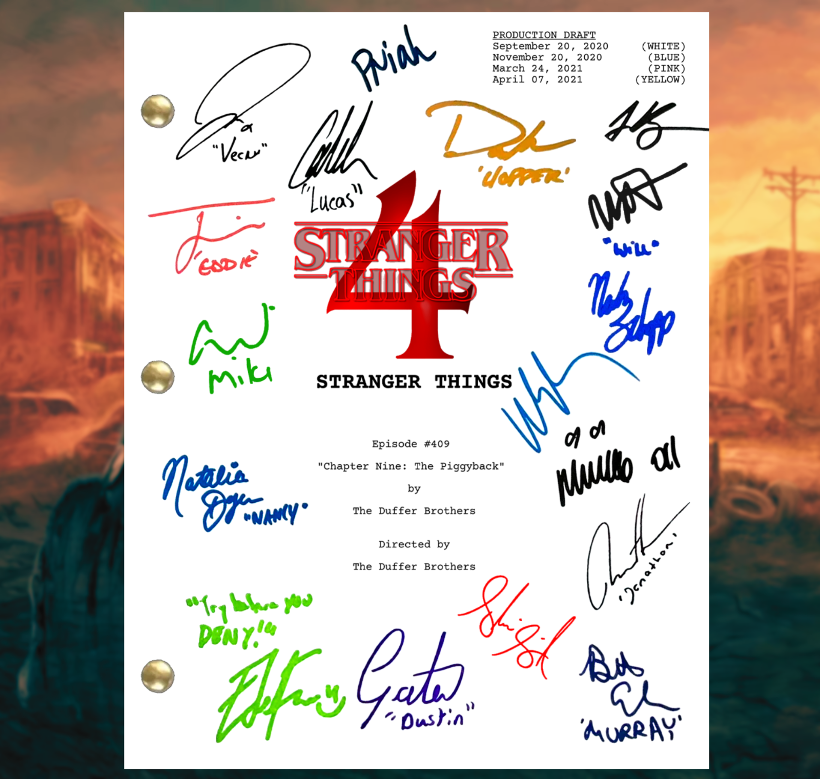 Stranger Things Season4  Finale Script Signed, The Piggyback, Autograph Reprints