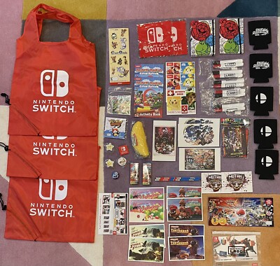 HUGE Nintendo Promo Lot 52 Items Labo Smash Bros Pins Pencils Notebook FREE SHIP