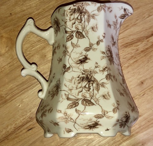 1 EXCELLENT GODINGER & CO. WATER PITCHER CREAM/BROWN FLOWERS/LEAVES