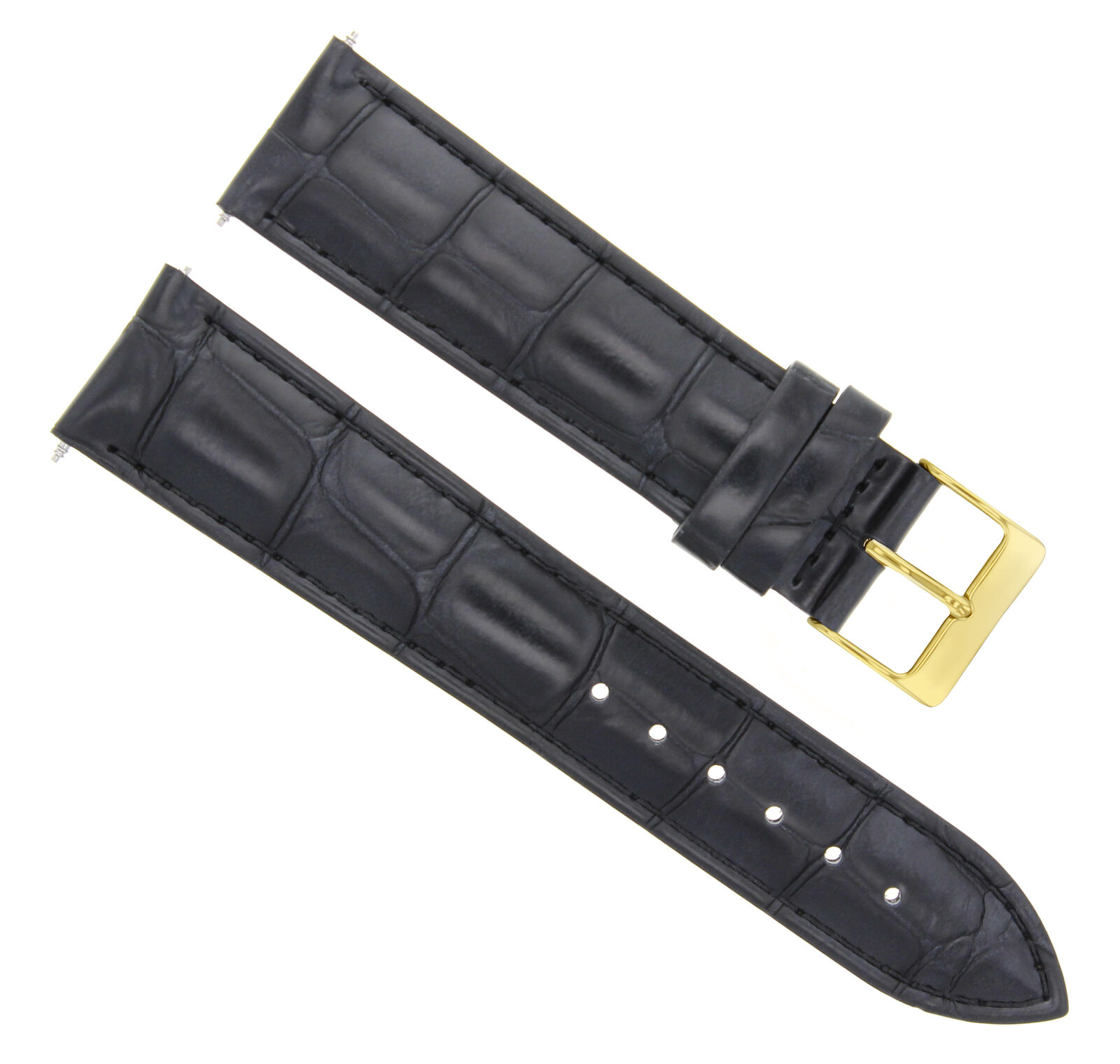 LEATHER WATCH BAND STRAP FOR JAEGER LECOULTRE WATCH 19/16MM BLACK GOLD BUCKLE