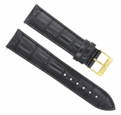 24MM LEATHER WATCH BAND STRAP FOR OMEGA RAILMASTER WATCH BLACK GOLD BUCKLE