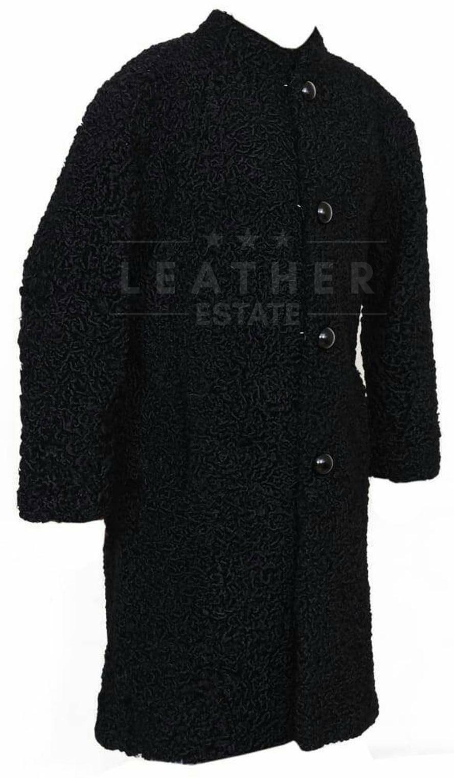 Pre-owned Leather Estate Men's Handmade Real Persian Lamb Fur Black Long Coat