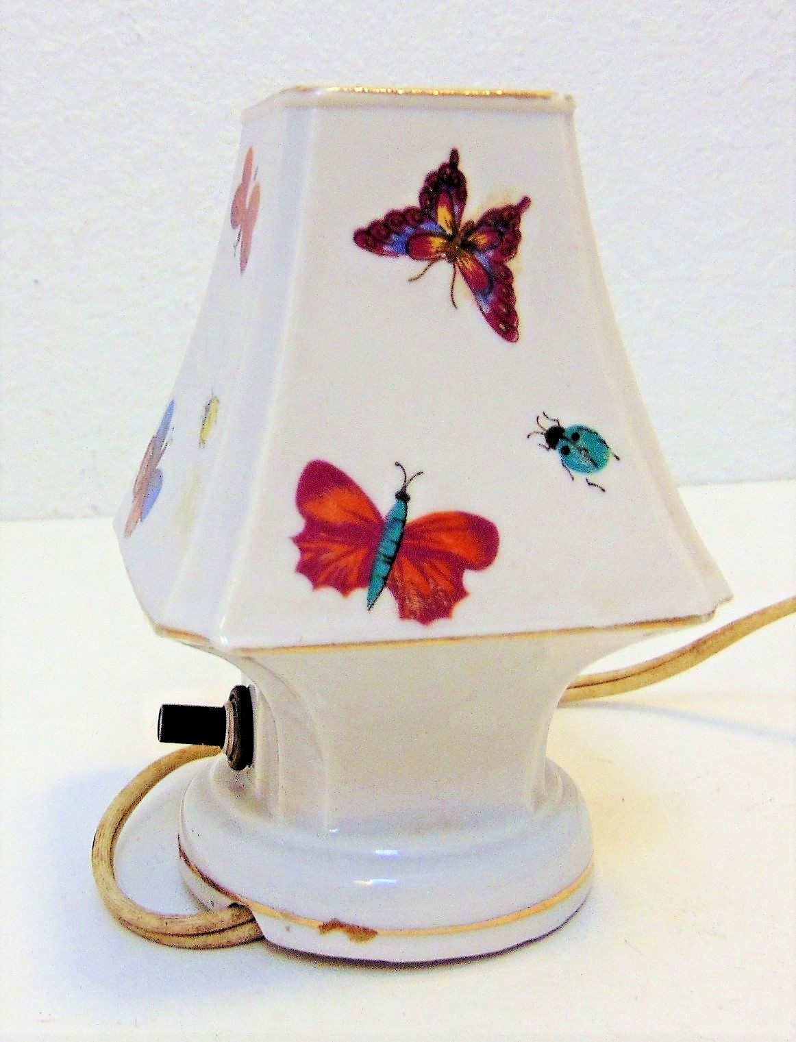 Vintage W. Rice & Co. Porcelain Nite Light Mini Portable Lamp Japan Butterflys