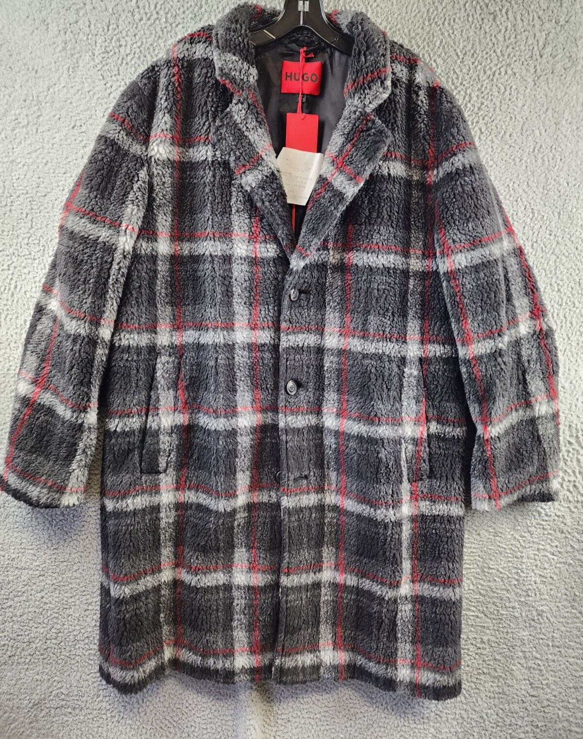 HUGO Merlon Single Breasted Wool Blend Coat Men's XL Multicolor Notch Lapel L/S - Picture 2 of 12