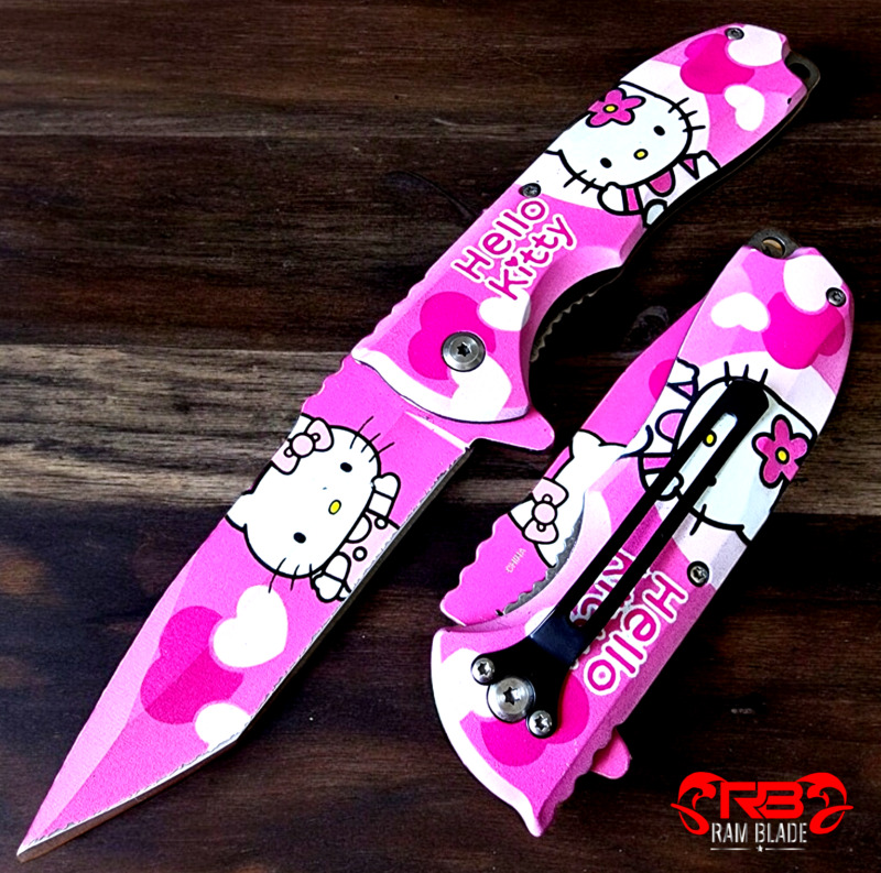 8" PINK Hello Kitty SPRING ASSISTED FOLDING POCKET KNIFE Blade Assist Open