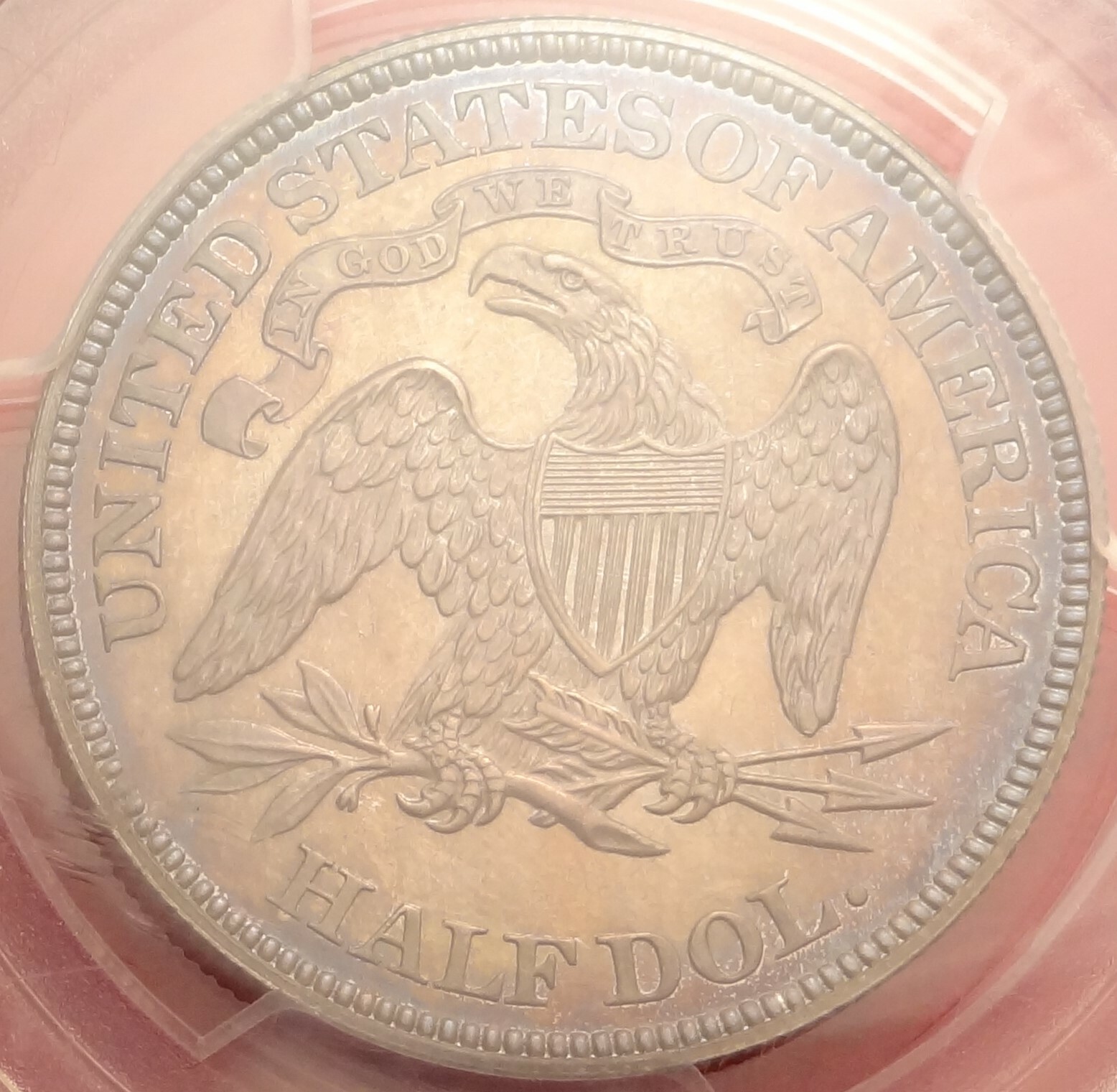 1869 50C PCGS PR 66 RAINBOW TONED COLORFUL TONING PROOF SEATED LIBERTY HALF PF