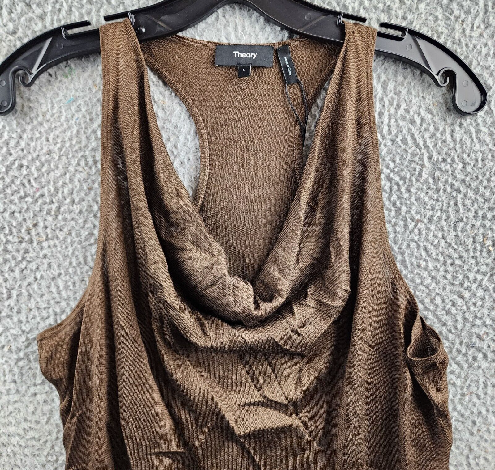 Theory Silk Cowl Neck Pullover Top Women's L Pecan Solid Racerback Sleeveless - Picture 3 of 13
