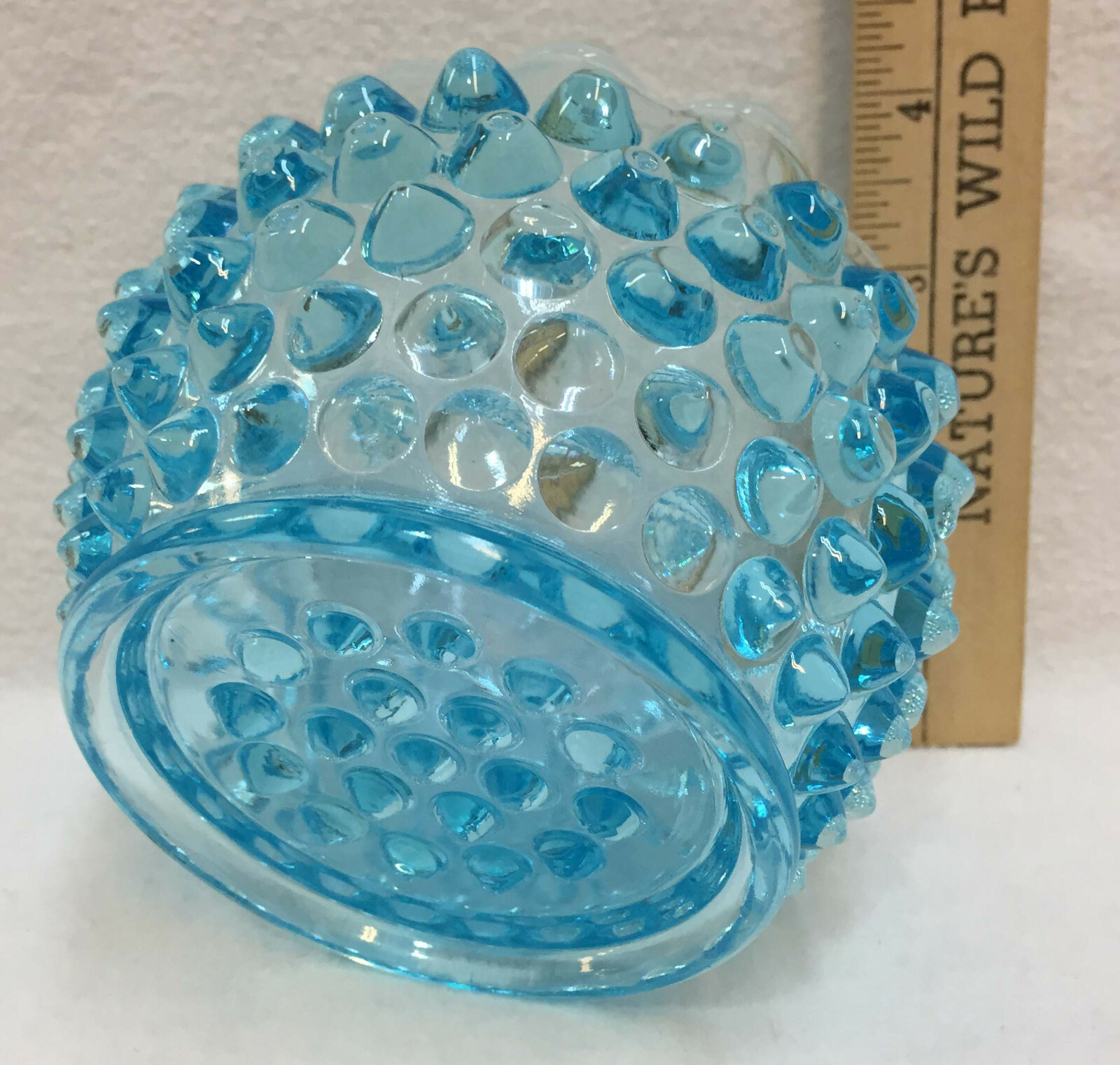 Blue Hobnail Bowl Dish Glass Ruffled Edge Rim Aqua Sugar Small 3