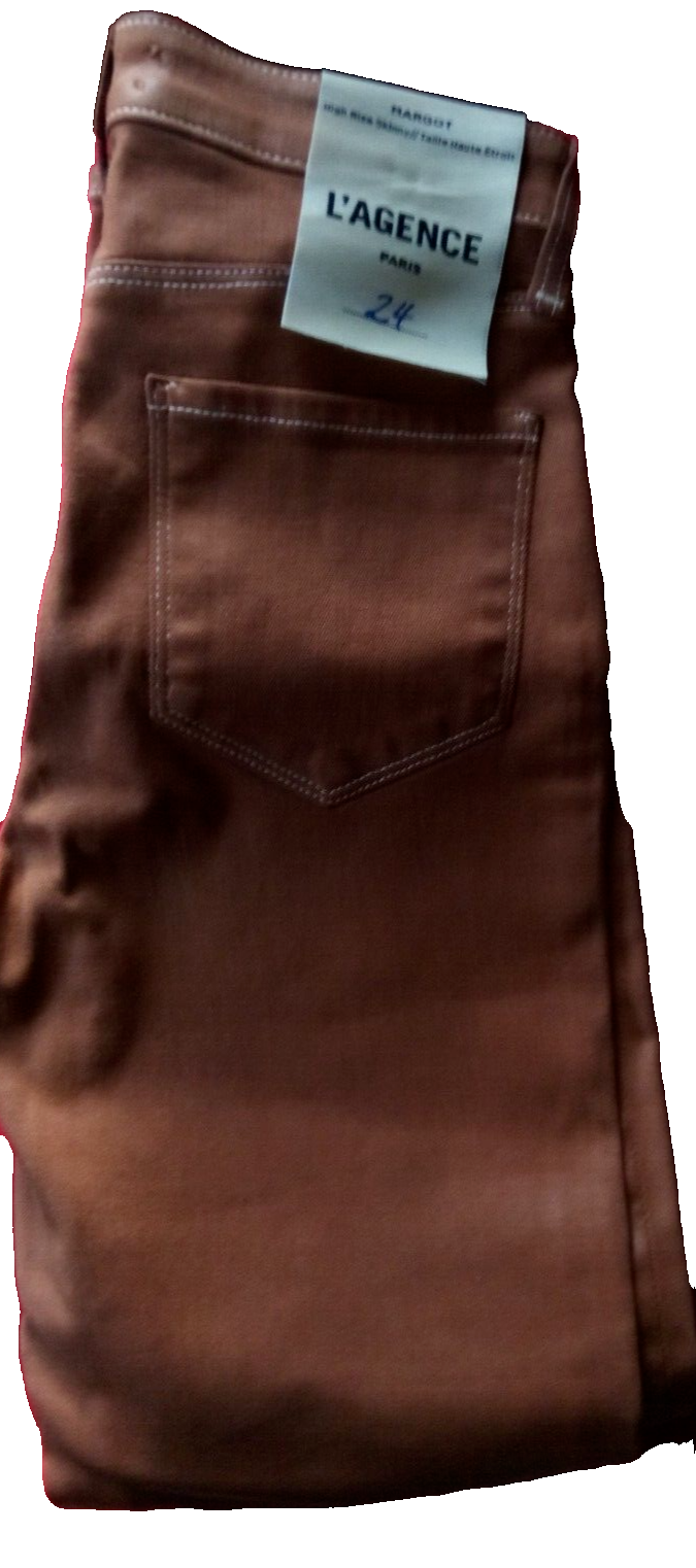 Pre-owned L'agence Women's Us Size 24 Margot Coated Skinny Jeans Java With Tags In Brown