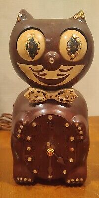 Vintage Kit Cat Kat Clock Jeweled Copper Brown Model D8 Mid century Parts