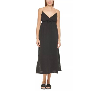 DKNY V-Neck Front Tie Maxi Dress Cover Up Black Size M
