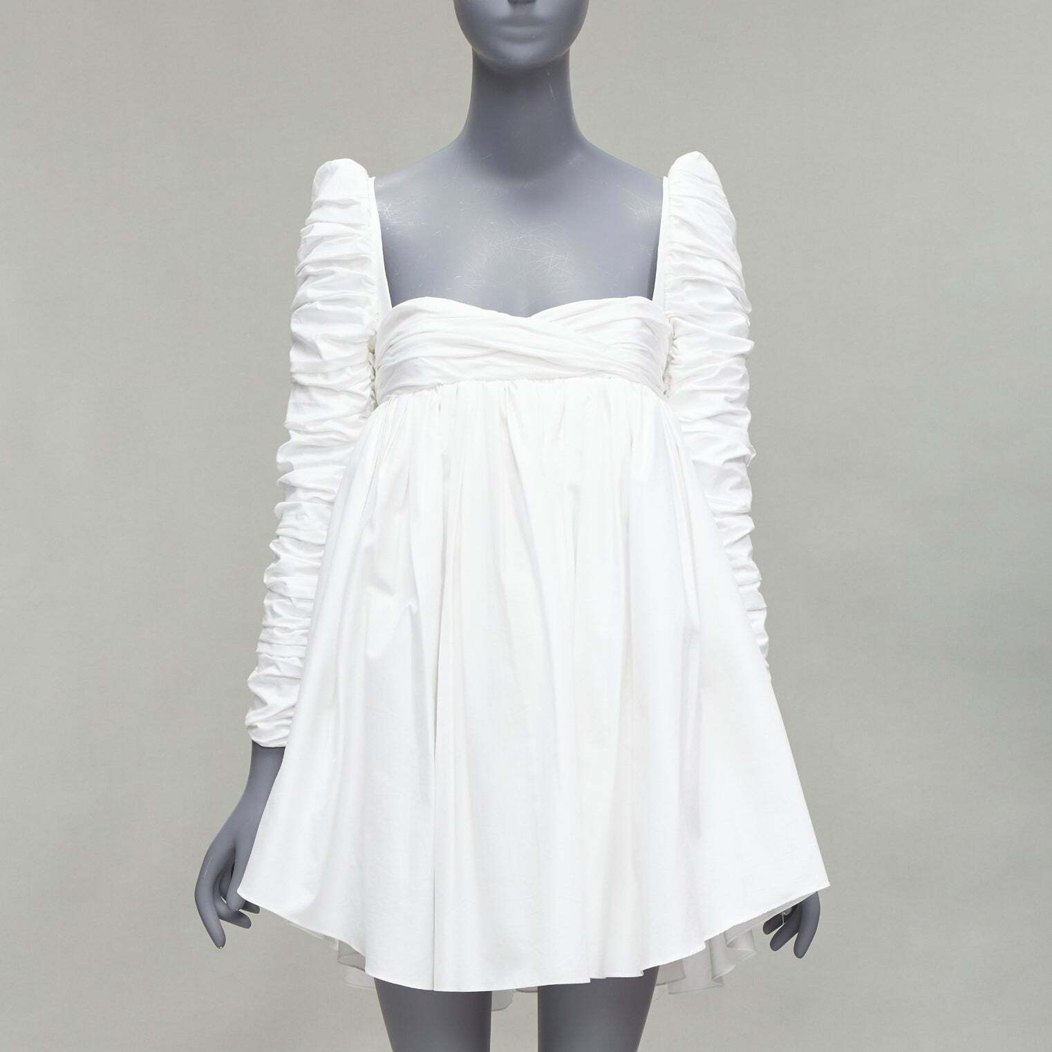 KHAITE Sueanne white ruched sleeve sweetheart empire