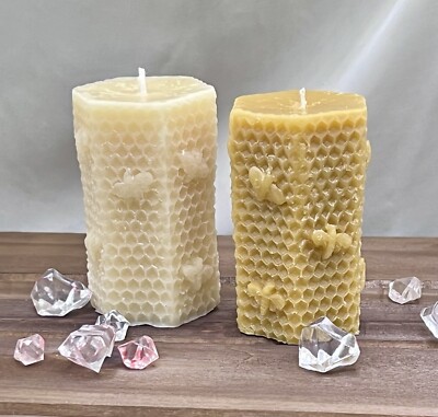 Honeycomb Beeswax Candles, Pure Beeswax Pillar Candle, Cotton or Hemp Wick
