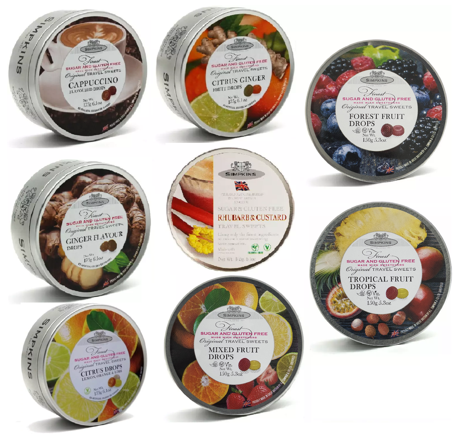 Simpkins Zuckerfreie Süßigkeiten Dose - 150g, 8 Sorten Zur Auswahl, Ideal Für Reise & Alltag