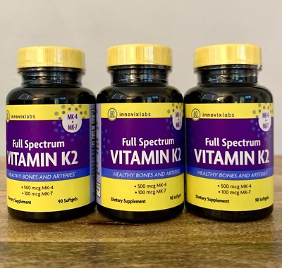 (3 Pack) Full Spectrum Vitamin K2, 90 Softgels per Bottle, Exp. 02/27