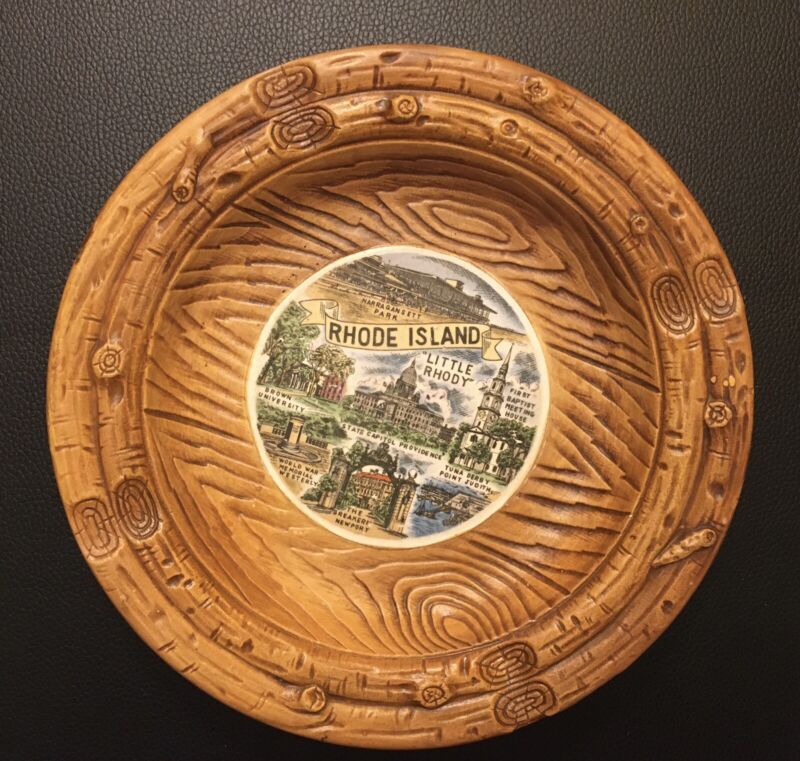 Vintage Little Rhody Rhode Island Ashtray Hangin Plate Decor Looks Like Wood